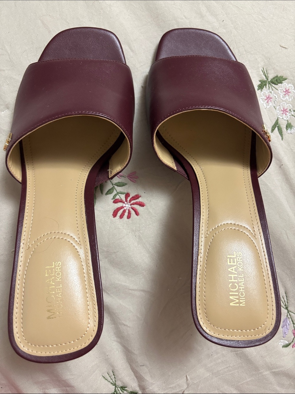 Michael Kors Burgundy Open-Toe Slide Mules